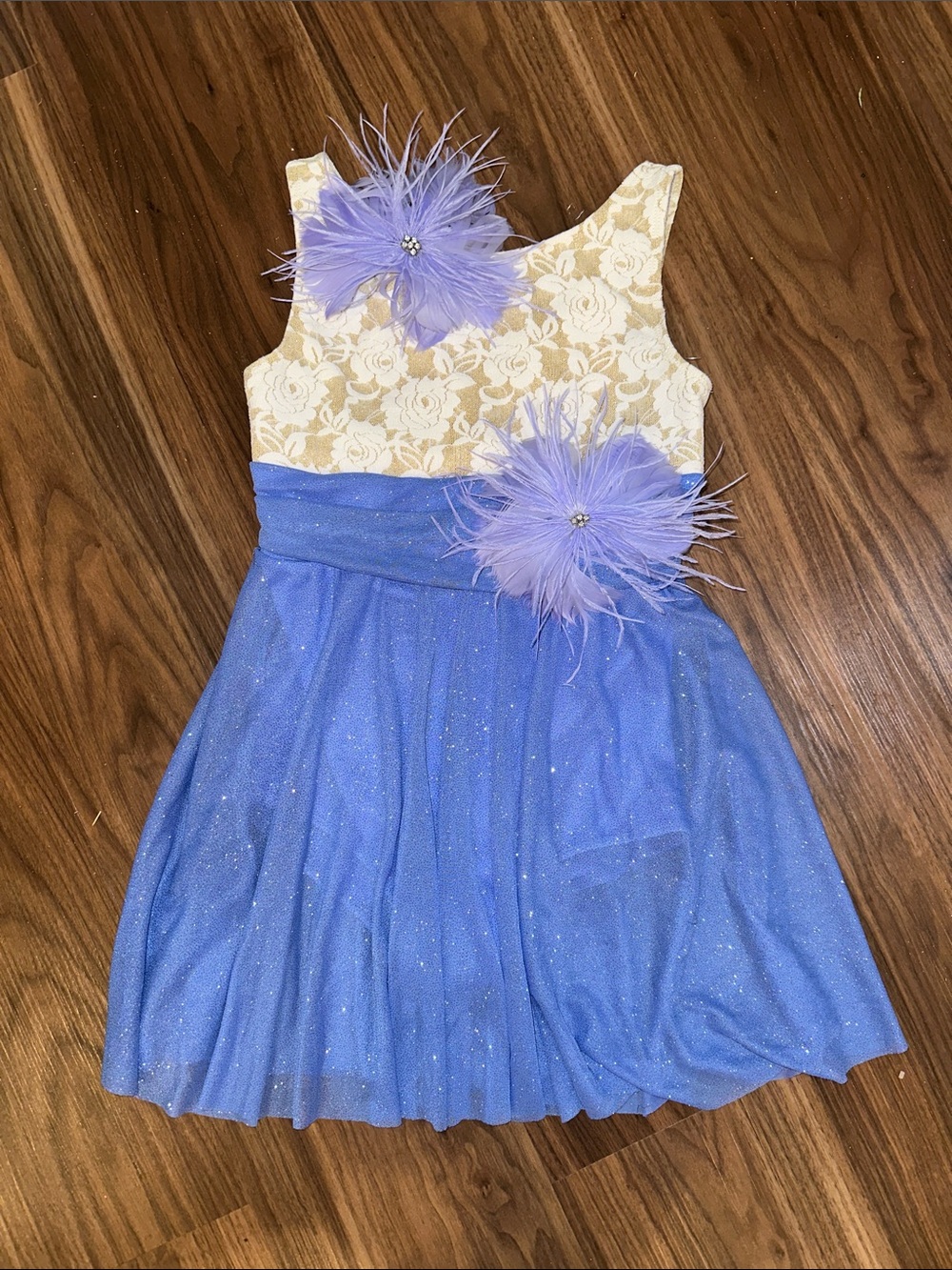 Weissman Showtime purple and lace dance dress with feather headpiece size MC
